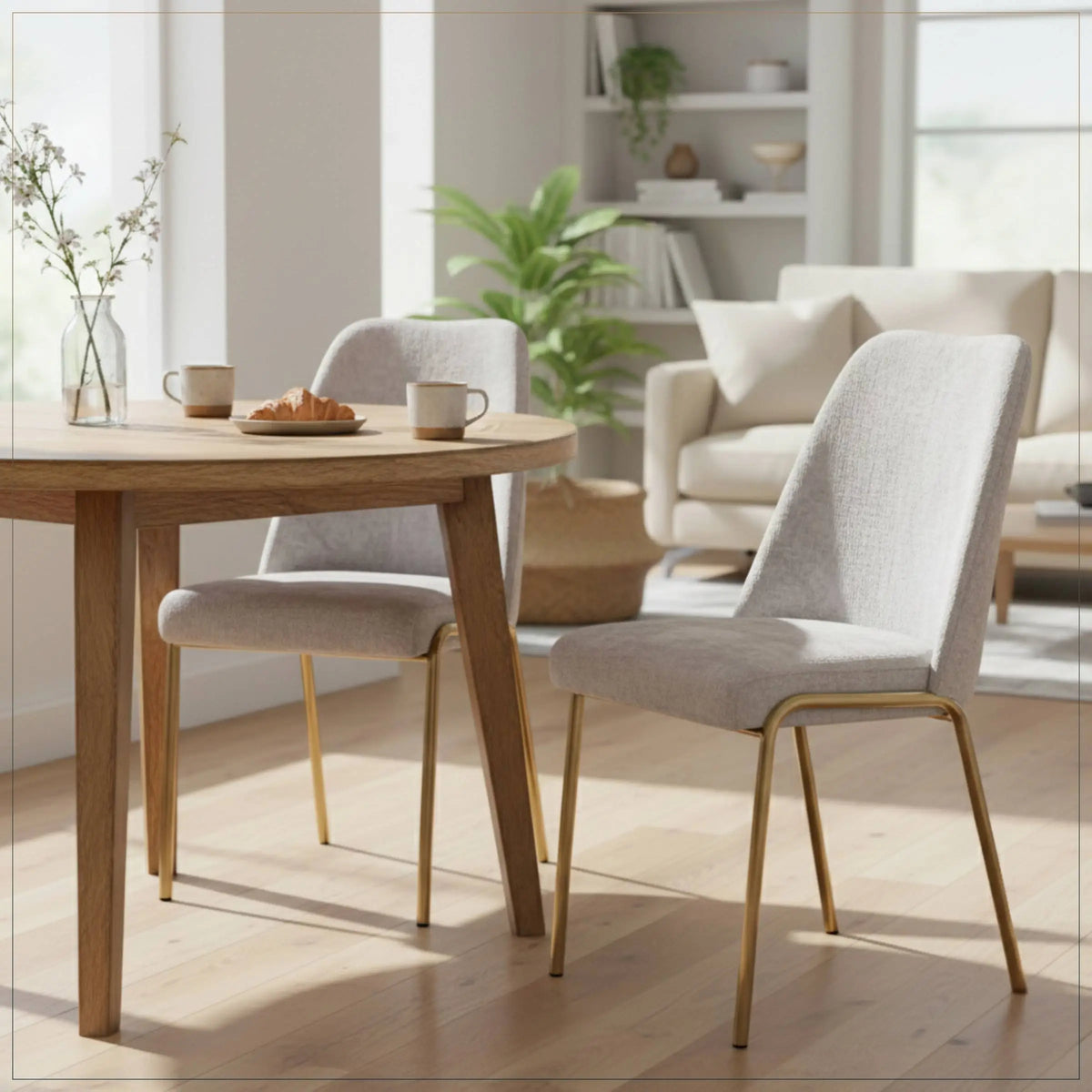 Lumen Modern Upholstered Dining Chair with Gold Steel Legs, Ergonomic Accent Chair