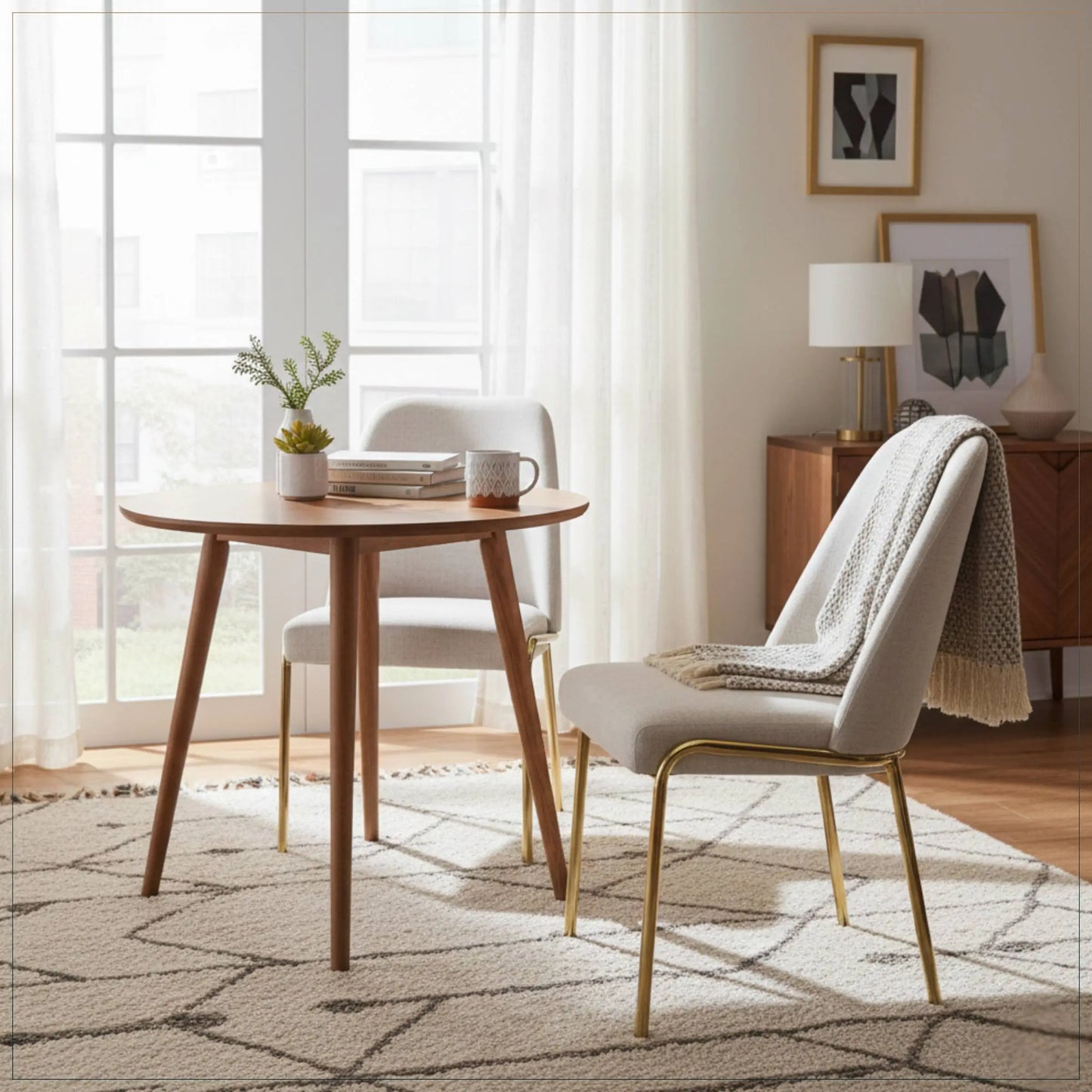 Lumen Modern Upholstered Dining Chair with Gold Steel Legs, Ergonomic Accent Chair