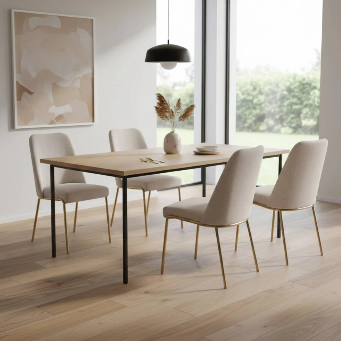 Lumen Modern Upholstered Dining Chair with Gold Steel Legs, Ergonomic Accent Chair