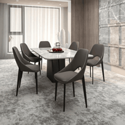 Amalfi Upholstered Dining Chair with a Curved Open Back Design in Black Iron Grey CHAIR Leisuremod