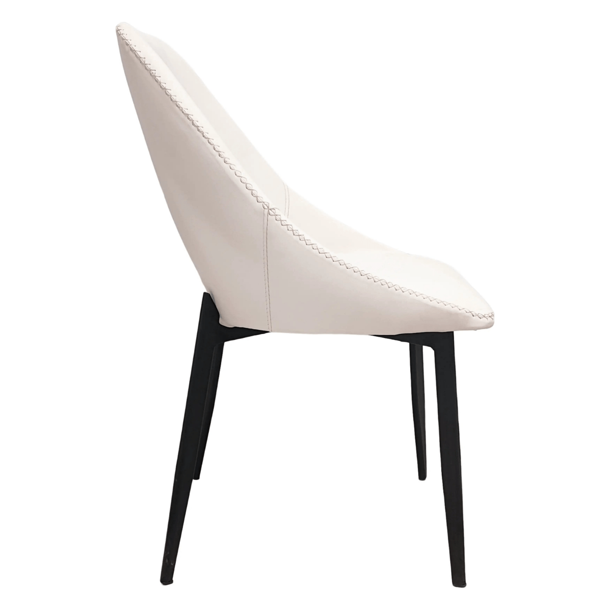 Amalfi Upholstered Dining Chair with a Curved Open Back Design in Black Iron Coconut white CHAIR Leisuremod