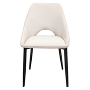 Amalfi Upholstered Dining Chair with a Curved Open Back Design in Black Iron Coconut white CHAIR Leisuremod