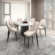 Amalfi Upholstered Dining Chair with a Curved Open Back Design in Black Iron Coconut white CHAIR Leisuremod