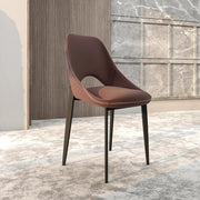 Amalfi Upholstered Dining Chair with a Curved Open Back Design in Black Iron Plum Purple CHAIR Leisuremod