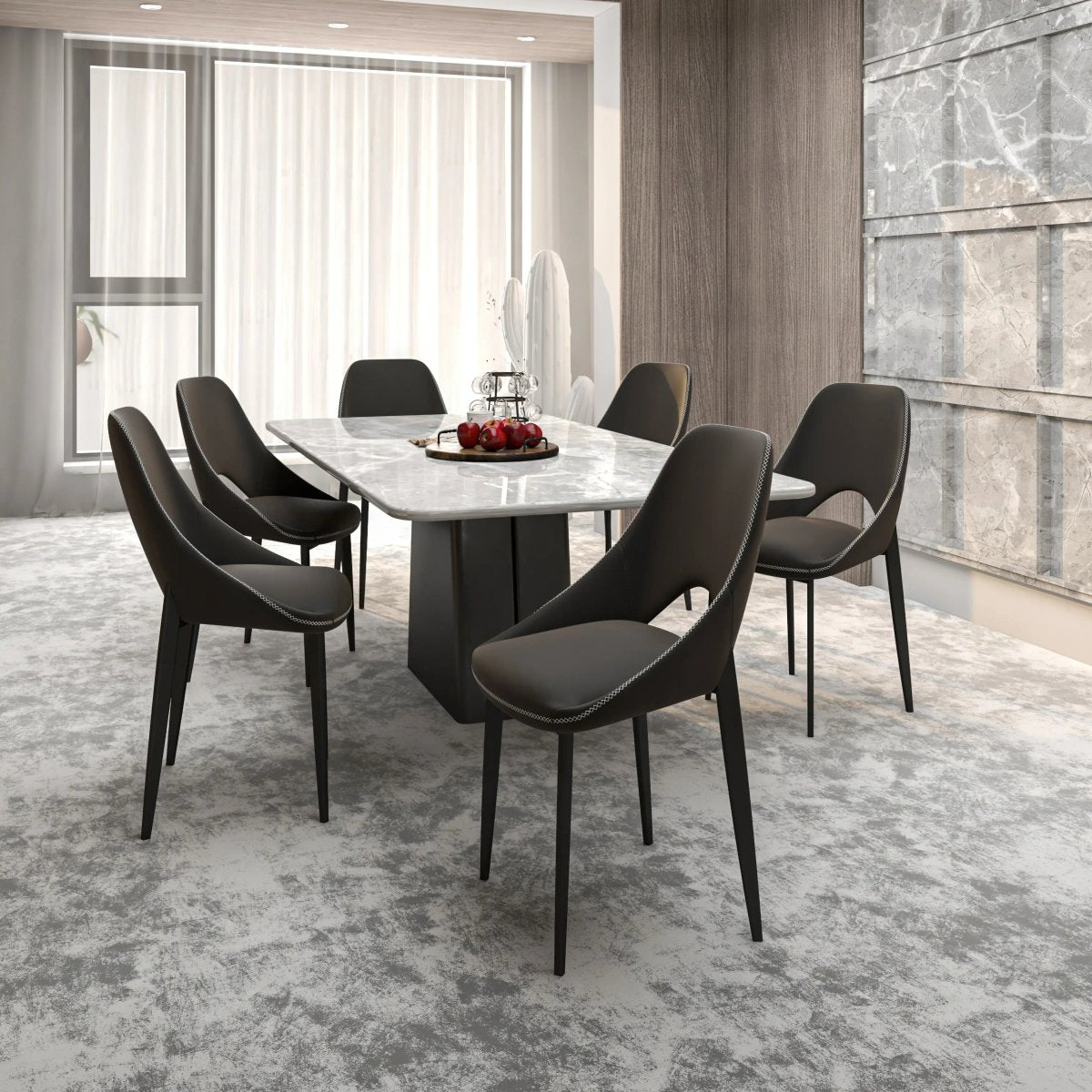 Amalfi Upholstered Dining Chair with a Curved Open Back Design in Black Iron Charcoal CHAIR Leisuremod