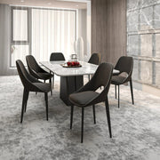 Amalfi Upholstered Dining Chair with a Curved Open Back Design in Black Iron Charcoal CHAIR Leisuremod