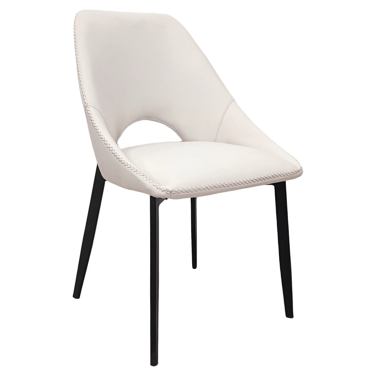 Amalfi Upholstered Dining Chair with a Curved Open Back Design in Black Iron Coconut white CHAIR Leisuremod