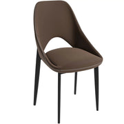 Amalfi Upholstered Dining Chair with a Curved Open Back Design in Black Iron Light Brown CHAIR Leisuremod