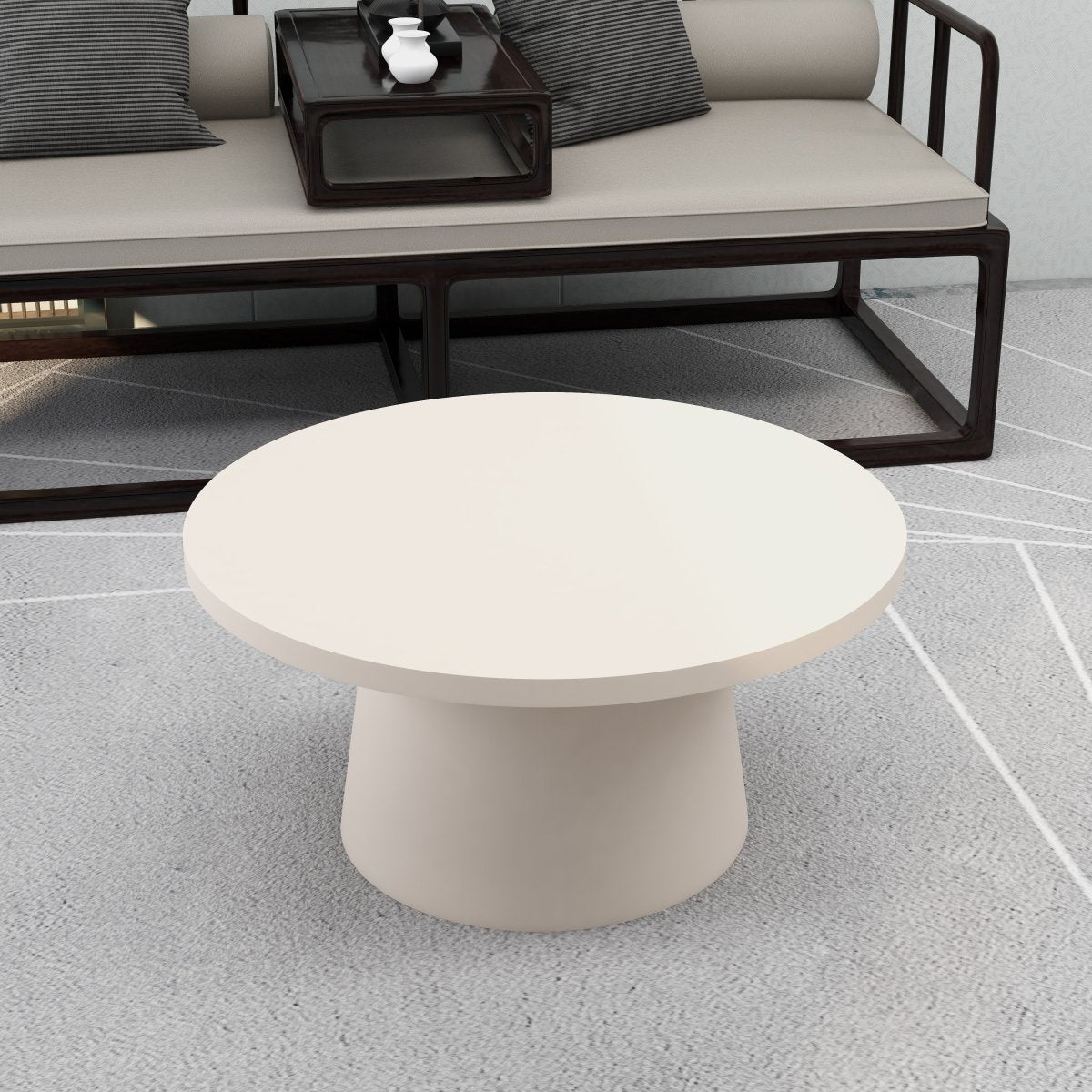 Dune Round 32" Wide Coffee Table in Fiberstone with a Pedestal Base Grey Coffee Table LeisureMod