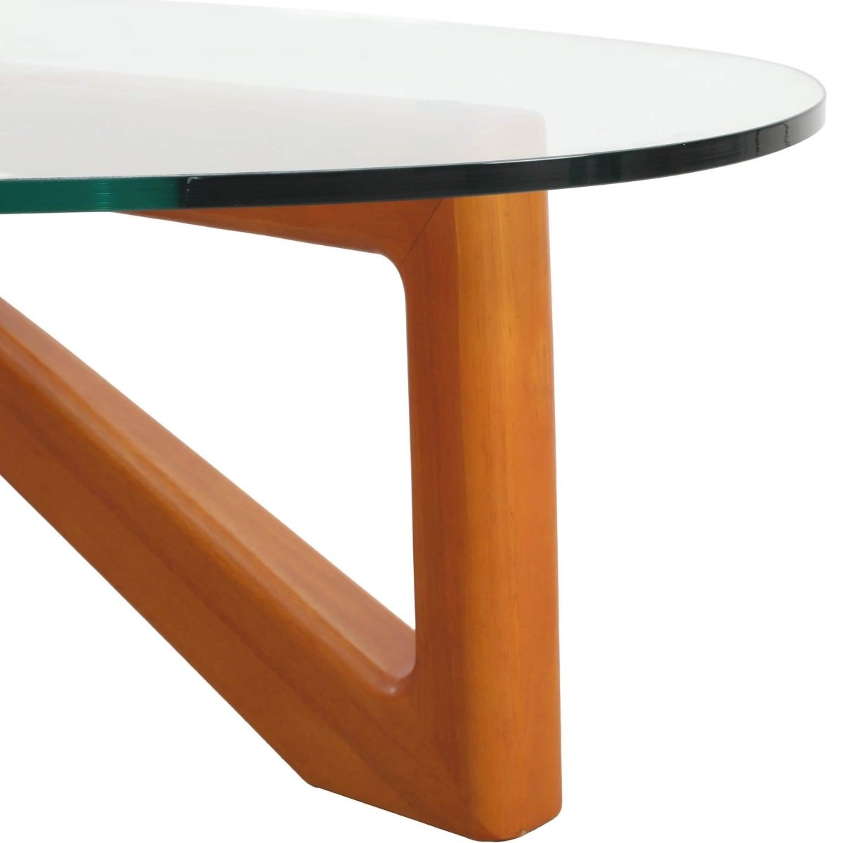 Imperial Triangular Coffee Table with a Glass Tabletop and Wood Base Light Walnut Coffee Table Leisuremod