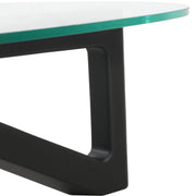 Imperial Triangular Coffee Table with a Glass Tabletop and Wood Base Black Coffee Table Leisuremod