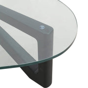 Imperial Triangular Coffee Table with a Glass Tabletop and Wood Base Black Coffee Table Leisuremod