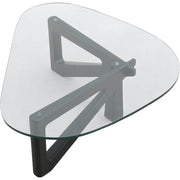 Imperial Triangular Coffee Table with a Glass Tabletop and Wood Base Black Coffee Table Leisuremod
