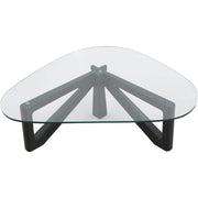 Imperial Triangular Coffee Table with a Glass Tabletop and Wood Base Black Coffee Table Leisuremod