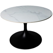 Verve Round Coffee Table with MDF/Resin/Sintered Stone Tabletop and Black Stainless Steel Base Sintered Stone 27 Inches Wide White Coffee Table Leisuremod