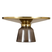Tully 30-Inch Round Glass/Stone Coffee Table with Iron Rim Frame and Glass Base Glass Gold Grey Black Glass Coffee Table Leisuremod
