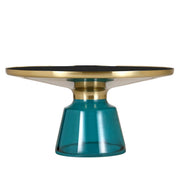 Tully 30-Inch Round Glass/Stone Coffee Table with Iron Rim Frame and Glass Base Glass Gold Blue Black Glass Coffee Table Leisuremod