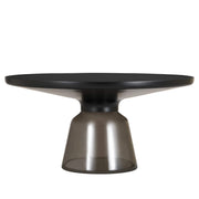 Tully 30-Inch Round Glass/Stone Coffee Table with Iron Rim Frame and Glass Base Stone Black Grey Black Stone Coffee Table Leisuremod
