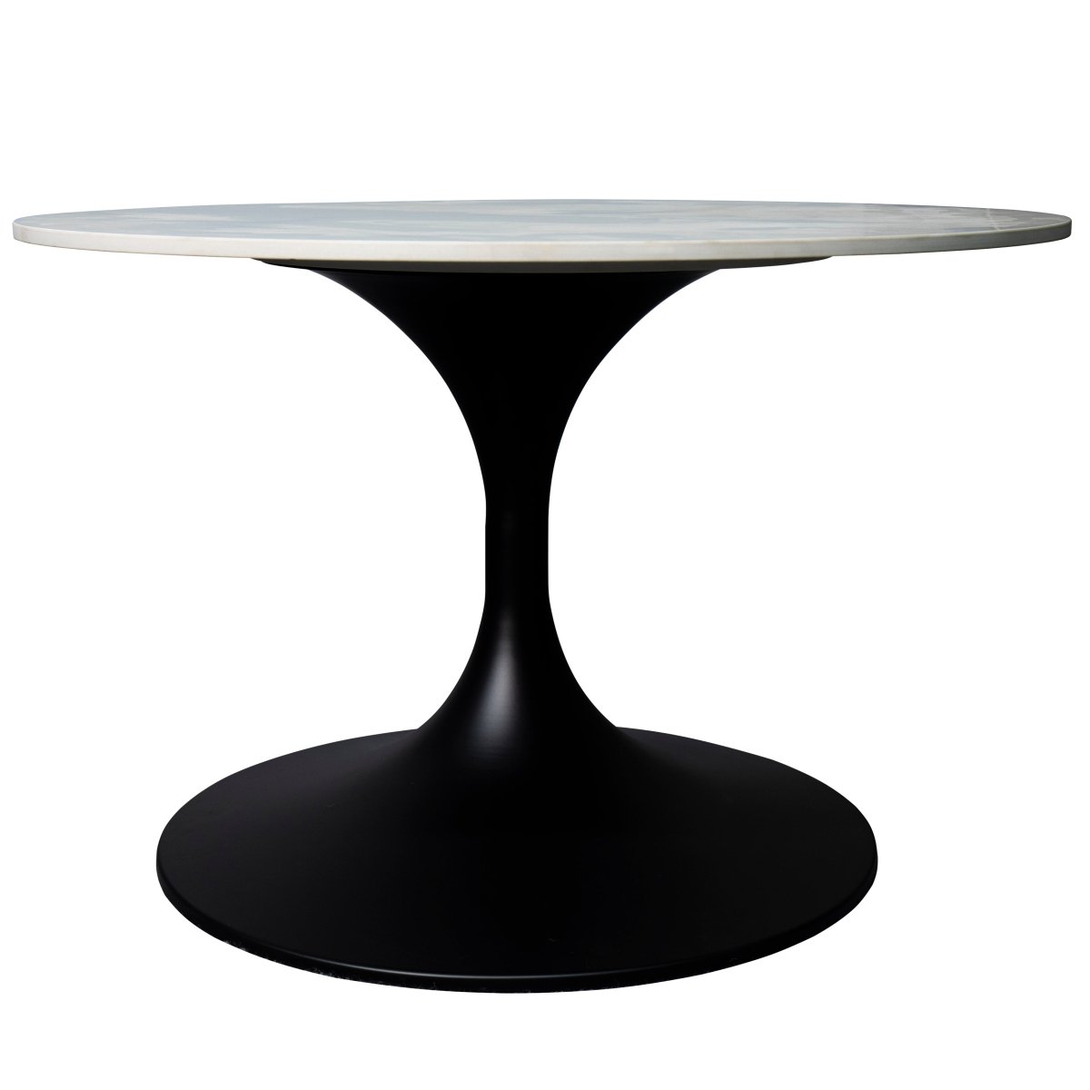 Verve Round Coffee Table with MDF/Resin/Sintered Stone Tabletop and Black Stainless Steel Base Sintered Stone 27 Inches Wide White Coffee Table Leisuremod