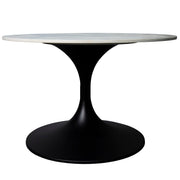 Verve Round Coffee Table with MDF/Resin/Sintered Stone Tabletop and Black Stainless Steel Base Sintered Stone 27 Inches Wide White Coffee Table Leisuremod