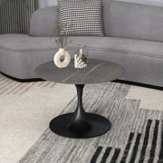 Verve Round Coffee Table with MDF/Resin/Sintered Stone Tabletop and Black Stainless Steel Base Sintered Stone 27 Inches Wide Grey Coffee Table Leisuremod