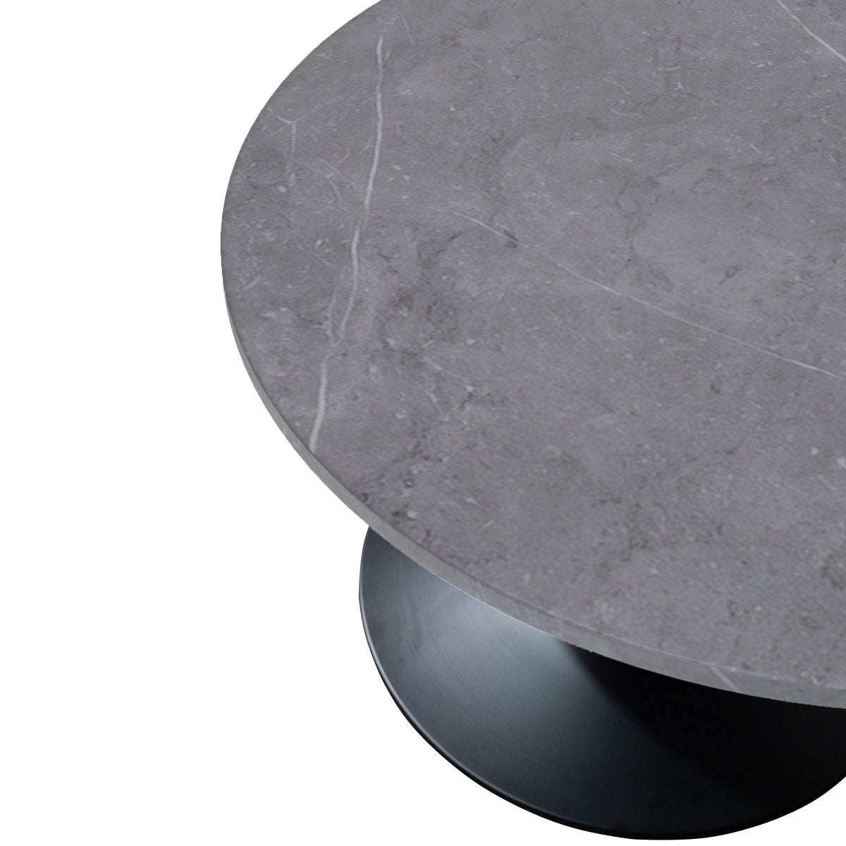 Verve Round Coffee Table with MDF/Resin/Sintered Stone Tabletop and Black Stainless Steel Base Sintered Stone 27 Inches Wide Grey Coffee Table Leisuremod