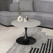 Verve Round Coffee Table with MDF/Resin/Sintered Stone Tabletop and Black Stainless Steel Base Resin 27 Inches Wide White Marble Coffee Table Leisuremod