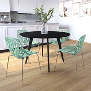 Asbury Polypropylene Dining Side Chair with Forest Cut-Out Design in Chrome Mint Dining Chair Leisuremod