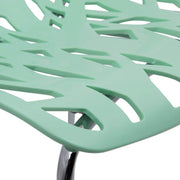Asbury Polypropylene Dining Side Chair with Forest Cut-Out Design in Chrome Mint Dining Chair Leisuremod