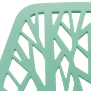 Asbury Polypropylene Dining Side Chair with Forest Cut-Out Design in Chrome Mint Dining Chair Leisuremod