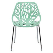 Asbury Polypropylene Dining Side Chair with Forest Cut-Out Design in Chrome Mint Dining Chair Leisuremod