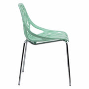 Asbury Polypropylene Dining Side Chair with Forest Cut-Out Design in Chrome Mint Dining Chair Leisuremod