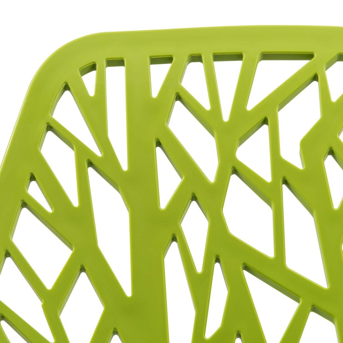 Asbury Polypropylene Dining Side Chair with Forest Cut-Out Design in Chrome Green Dining Chair Leisuremod