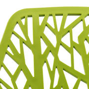 Asbury Polypropylene Dining Side Chair with Forest Cut-Out Design in Chrome Green Dining Chair Leisuremod