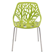 Asbury Polypropylene Dining Side Chair with Forest Cut-Out Design in Chrome Green Dining Chair Leisuremod