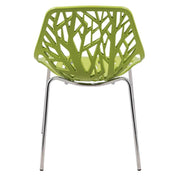 Asbury Polypropylene Dining Side Chair with Forest Cut-Out Design in Chrome Green Dining Chair Leisuremod
