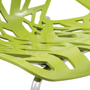 Asbury Polypropylene Dining Side Chair with Forest Cut-Out Design in Chrome Green Dining Chair Leisuremod