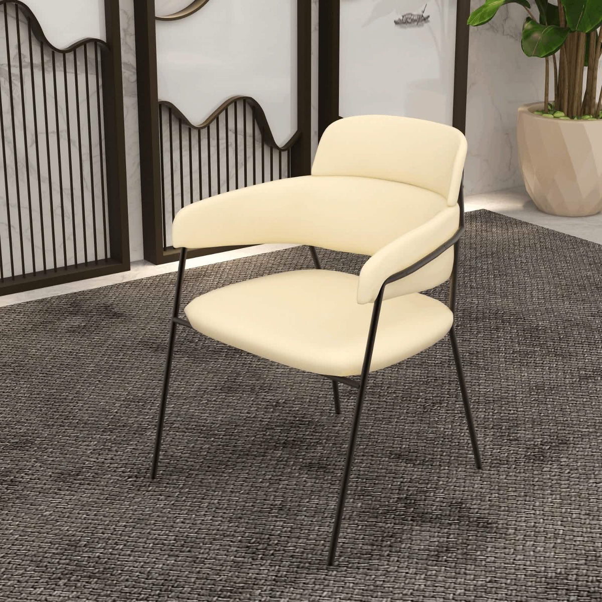 Axis Upholstered Dining Chair with Curved Open-Back and Arms and Black/Gold Stainless Steel Legs Black Velvet Beige Dining Chair Leisuremod