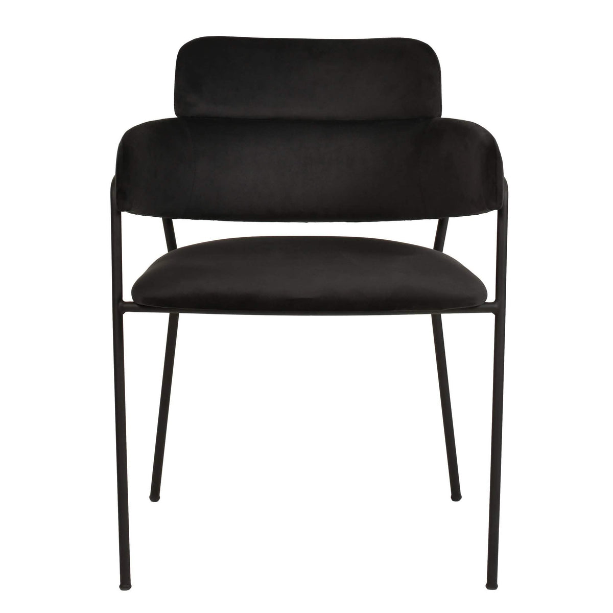 Axis Upholstered Dining Chair with Curved Open-Back and Arms and Black/Gold Stainless Steel Legs Black Velvet Black Dining Chair Leisuremod