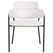Axis Upholstered Dining Chair with Curved Open-Back and Arms and Black/Gold Stainless Steel Legs Black Polyester White Dining Chair Leisuremod