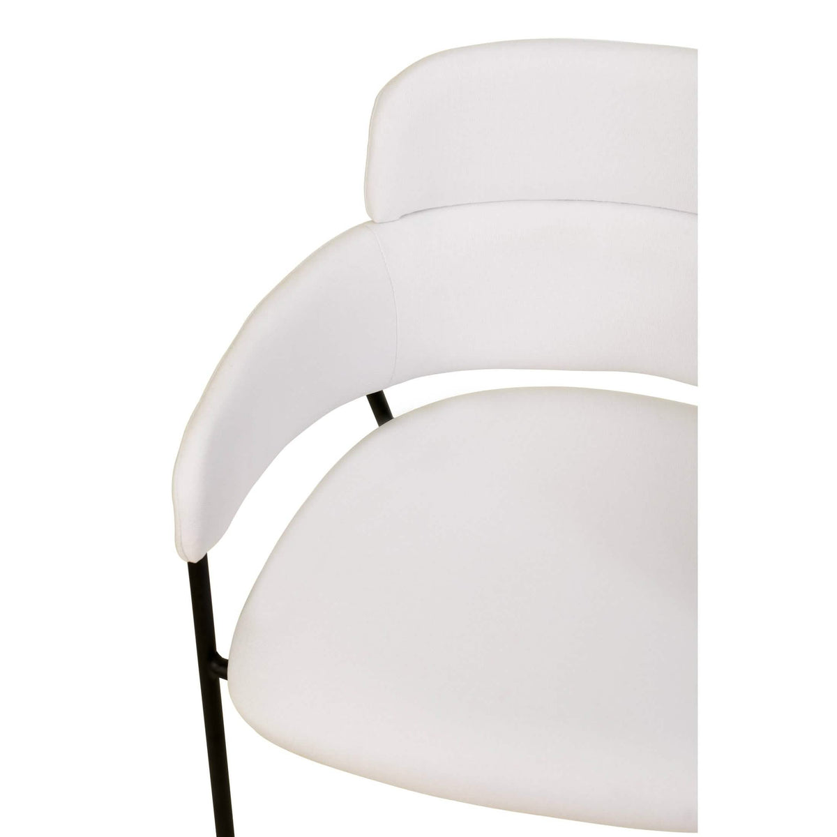 Axis Upholstered Dining Chair with Curved Open-Back and Arms and Black/Gold Stainless Steel Legs Black Polyester White Dining Chair Leisuremod