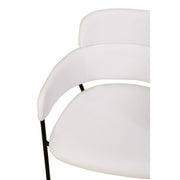 Axis Upholstered Dining Chair with Curved Open-Back and Arms and Black/Gold Stainless Steel Legs Black Polyester White Dining Chair Leisuremod