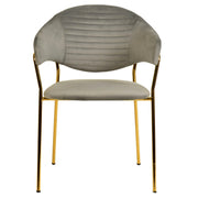 Bella Dining Chair Upholsted in Leather or Velvet in Gold Stainless Steel Light Grey Velvet Dining Chair Leisuremod