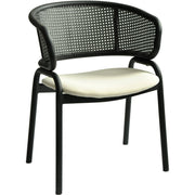 Ervilla Velvet Dining Armchair with Steel Legs and Wicker Back Black Black Beige Dining Chair Leisuremod