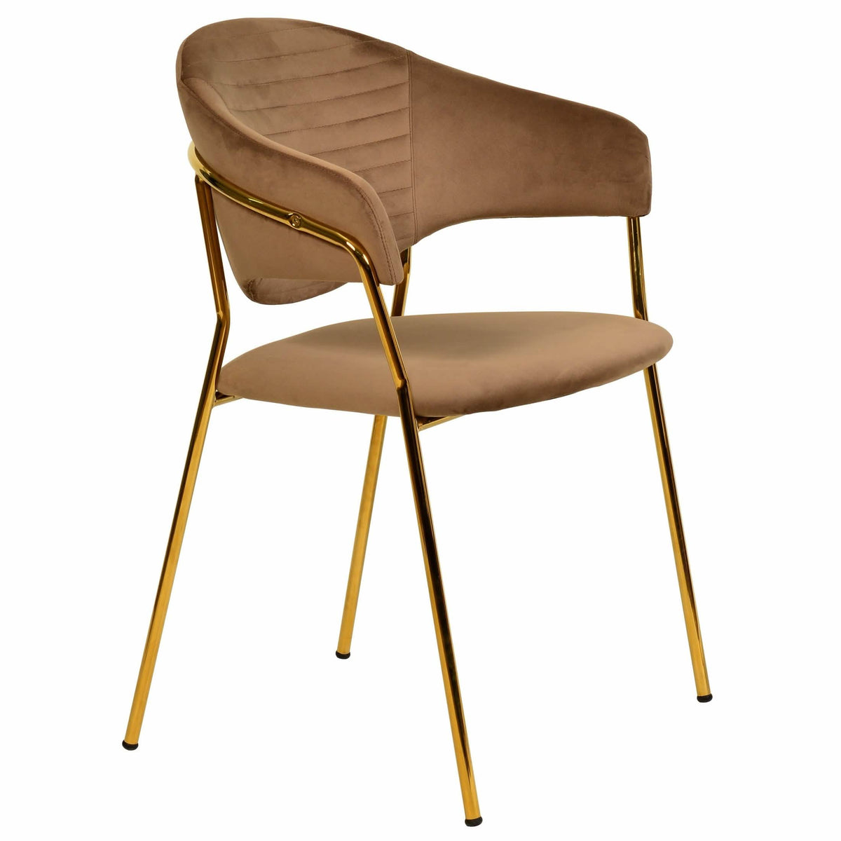 Bella Dining Chair Upholsted in Leather or Velvet in Gold Stainless Steel Brown Velvet Dining Chair Leisuremod
