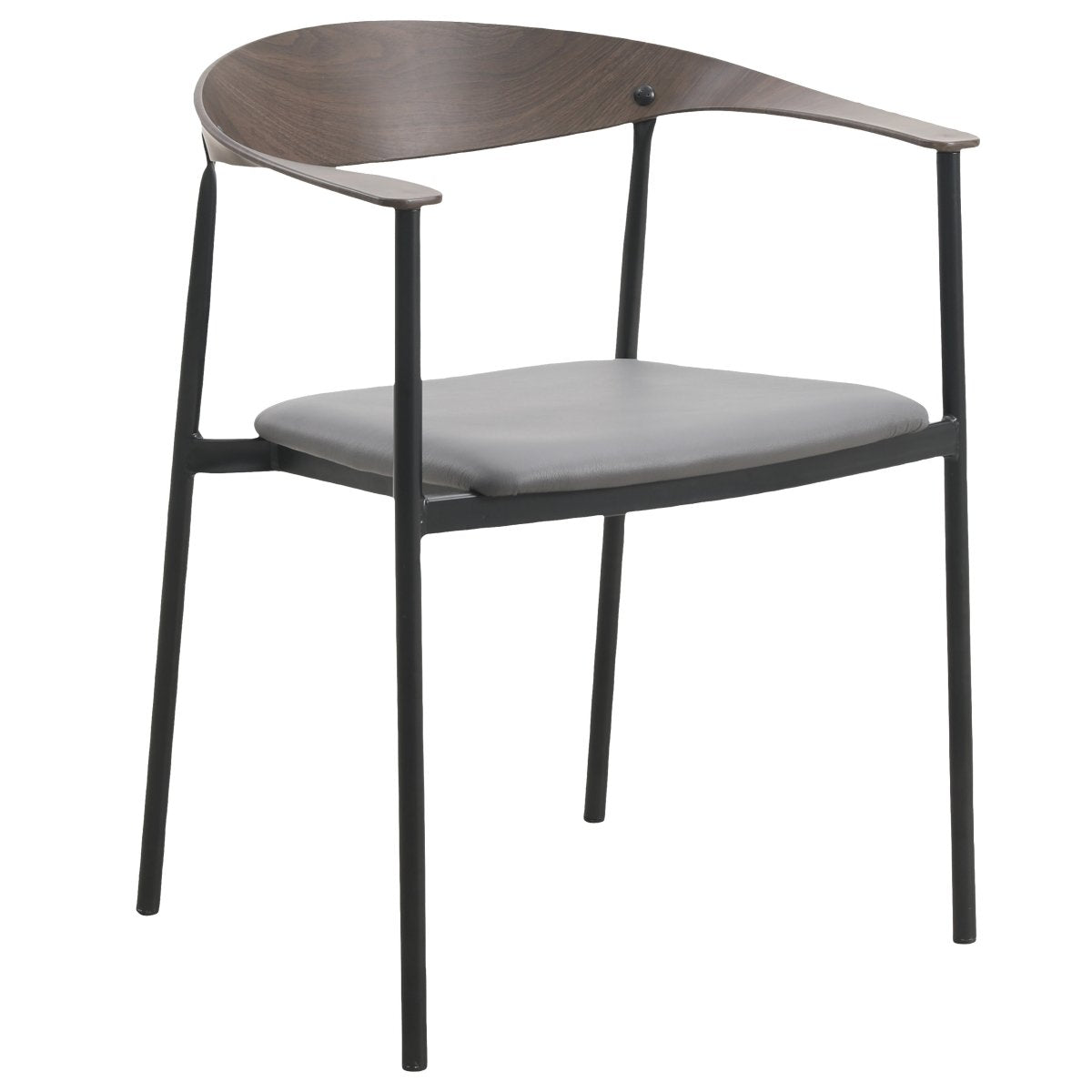 Kora Dining Chair Upholstered in Leather with Stainless Steel Frame and Legs Charcoal Dining Chair Leisuremod