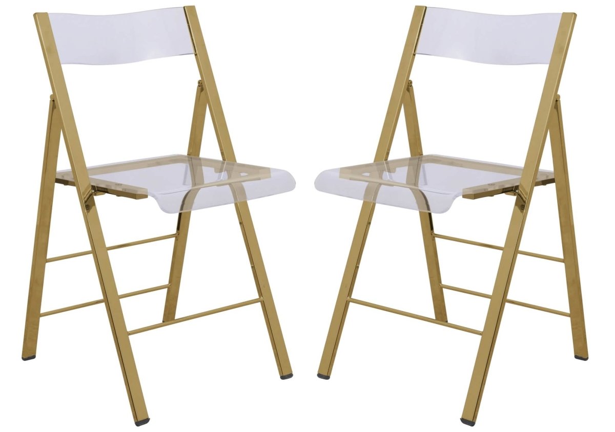 Menno Modern Acrylic Gold Base Folding Chair Clear Dining Chair Leisuremod