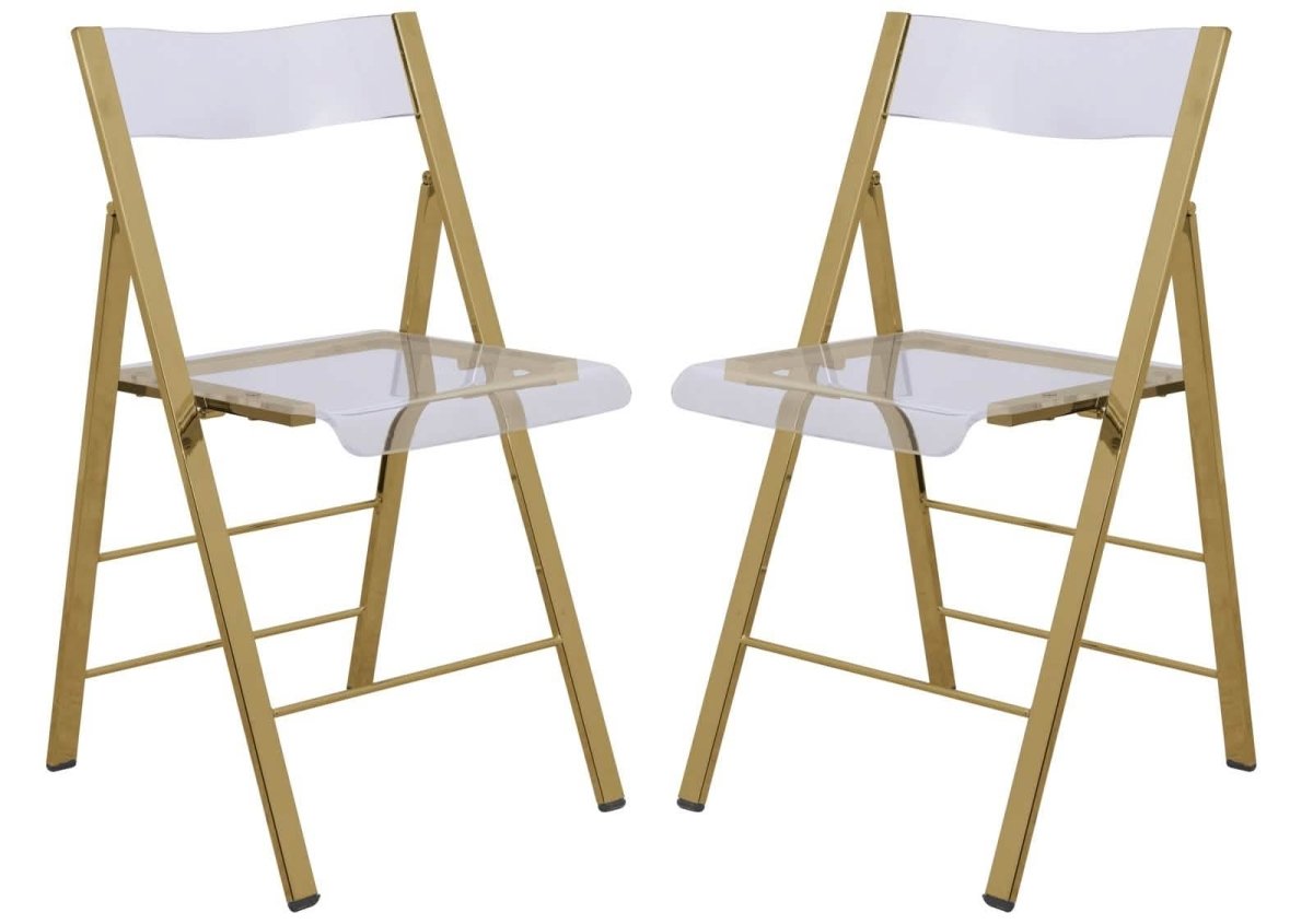 Menno Modern Acrylic Gold Base Folding Chair Dining Chair Leisuremod