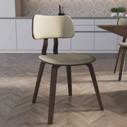 Clivo Modern Wooden Dining Chair Upholstered in Leather With Walnut Color Frame Dark Walnut Taupe Dining Chair Leisuremod