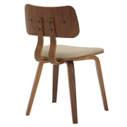 Clivo Modern Wooden Dining Chair Upholstered in Leather With Walnut Color Frame Walnut Light Brown Dining Chair Leisuremod